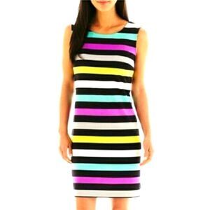 BRAND NEW MULTI-COLOR STRIPED SHEATH SLEEVELESS SHORT DRESS